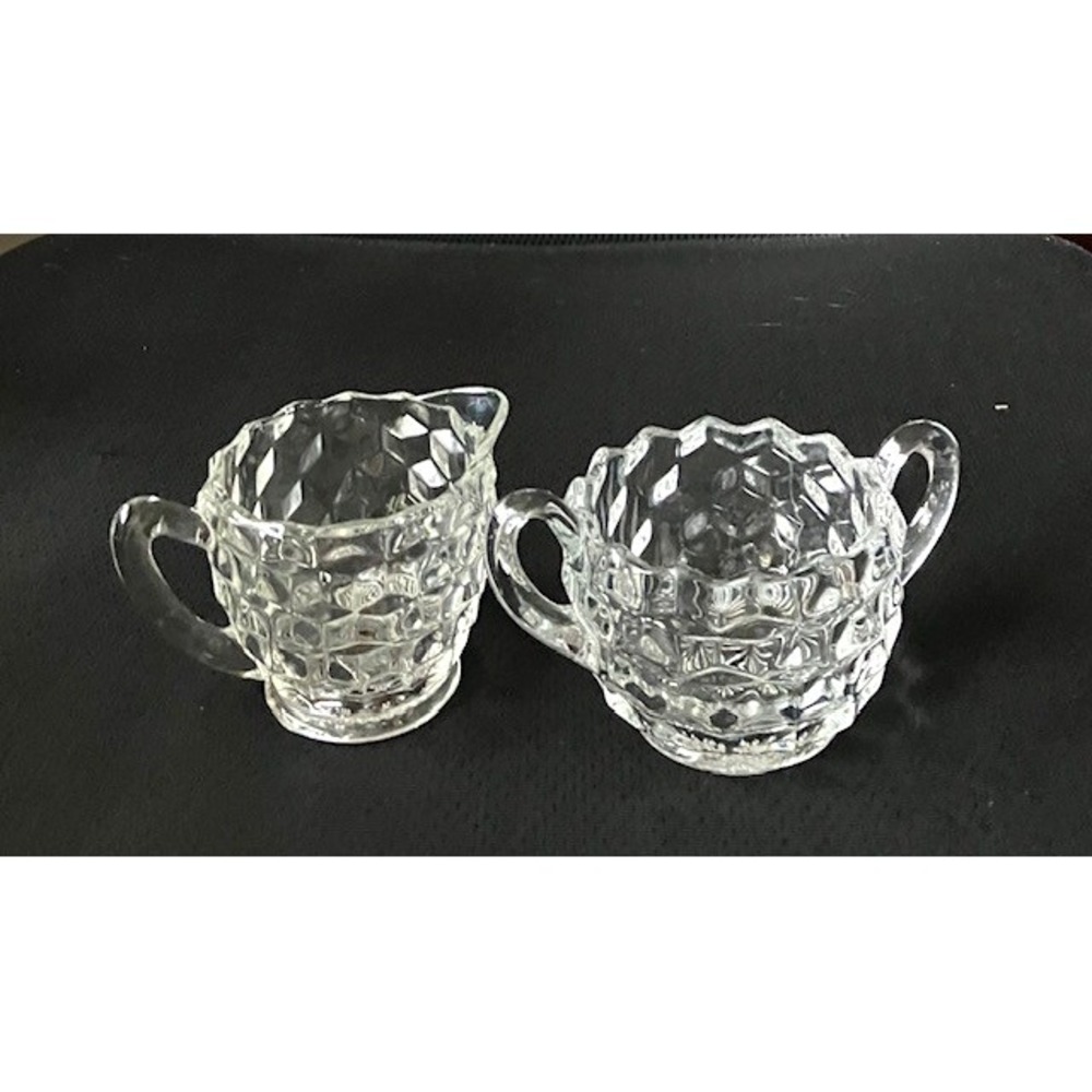 Fostoria‎ American Hexagonal Mini Creamer and Sugar Bowl Set Vintage